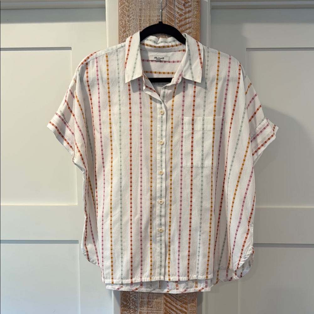 Madewell Striped Button Down Shirt - White, Red, Yellow